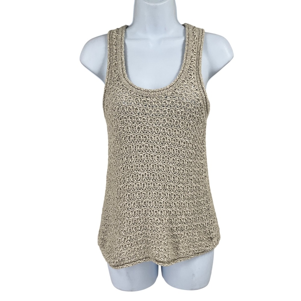 Aerie Tank Top Women Small Tan Beige Boho Open Knit Crochet Classic Coastal